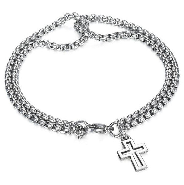 Wholesale Titanium Steel Cross Hollow Double Chain Men's Bracelets